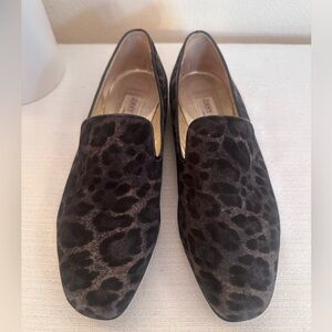 Jimmy Choo London Gray Cheetah Leather Slip In Loafers Women’s 7.5 Made in Italy
